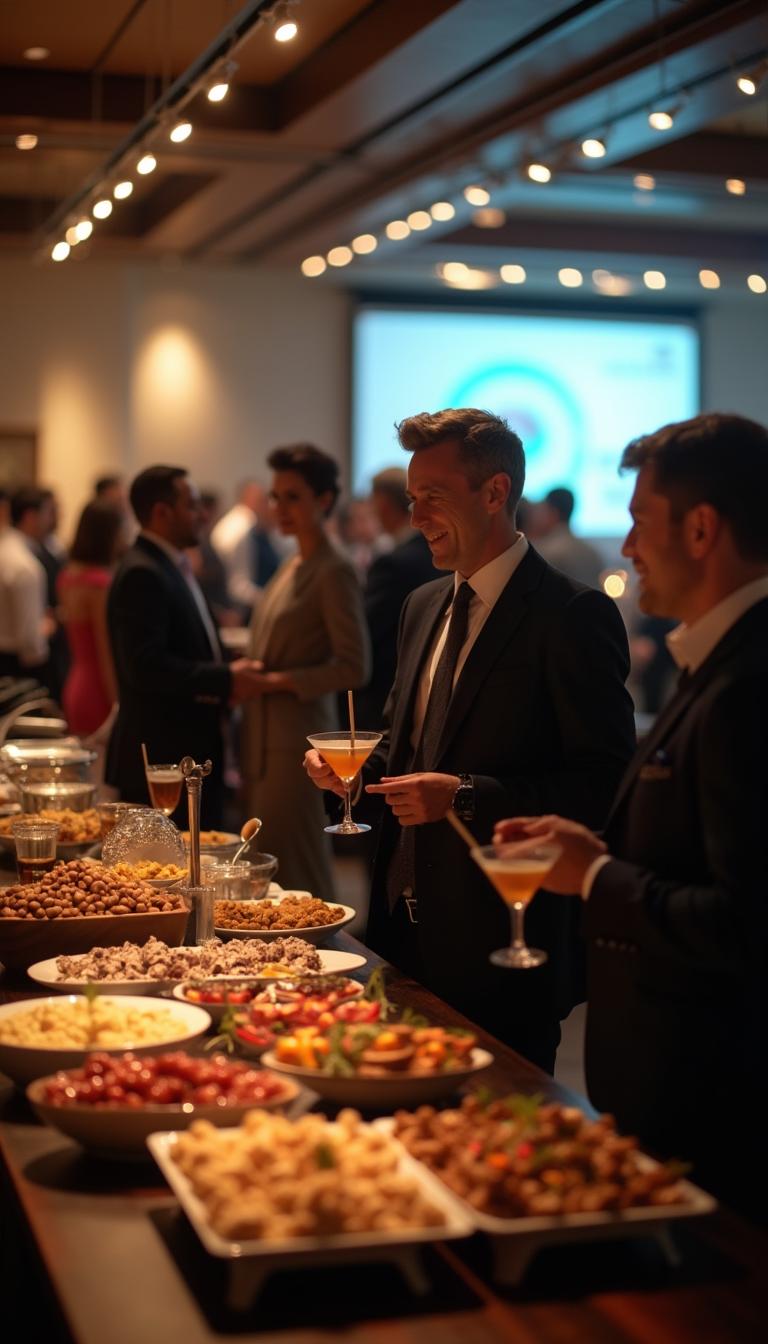 Firmenfeier in moderner Eventlocation Kollegen stoßen bei einer Firmenfeier in eleganter Atmosphäre mit Gläsern an