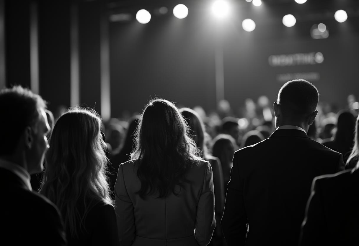 Employer Branding trifft Emotion – Bühne statt Broschüre Mitarbeitende auf einer modernen Unternehmensbühne applaudieren während einer Award-Verleihung unter warmem Licht