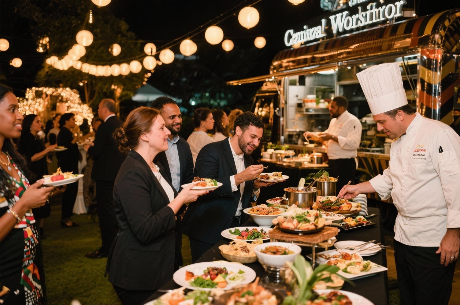 Kulinarische Weltreise – Genuss verbindet Mitarbeitende genießen internationale Spezialitäten bei einer kulinarischen Weltreise mit Food-Trucks, Live-Köchen und festlicher Atmosphäre